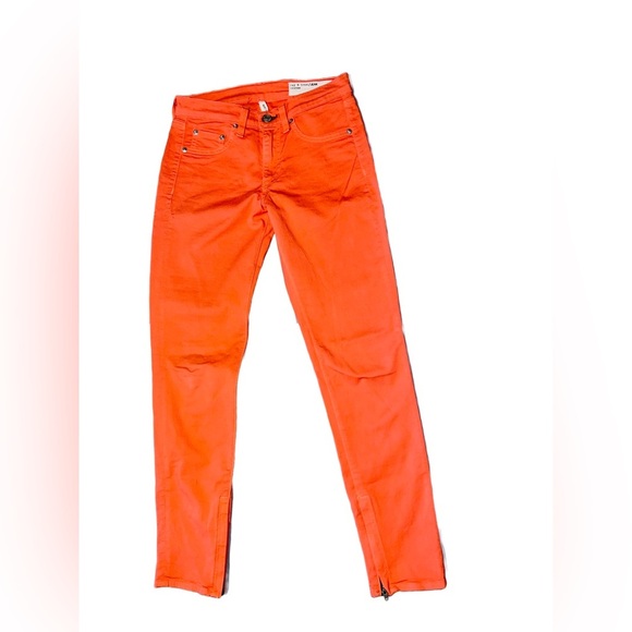 Sz 25 Rag & Bone for Intermix Capri Jeans Pants Bright Orange Zipper at Ankles - Picture 6 of 7